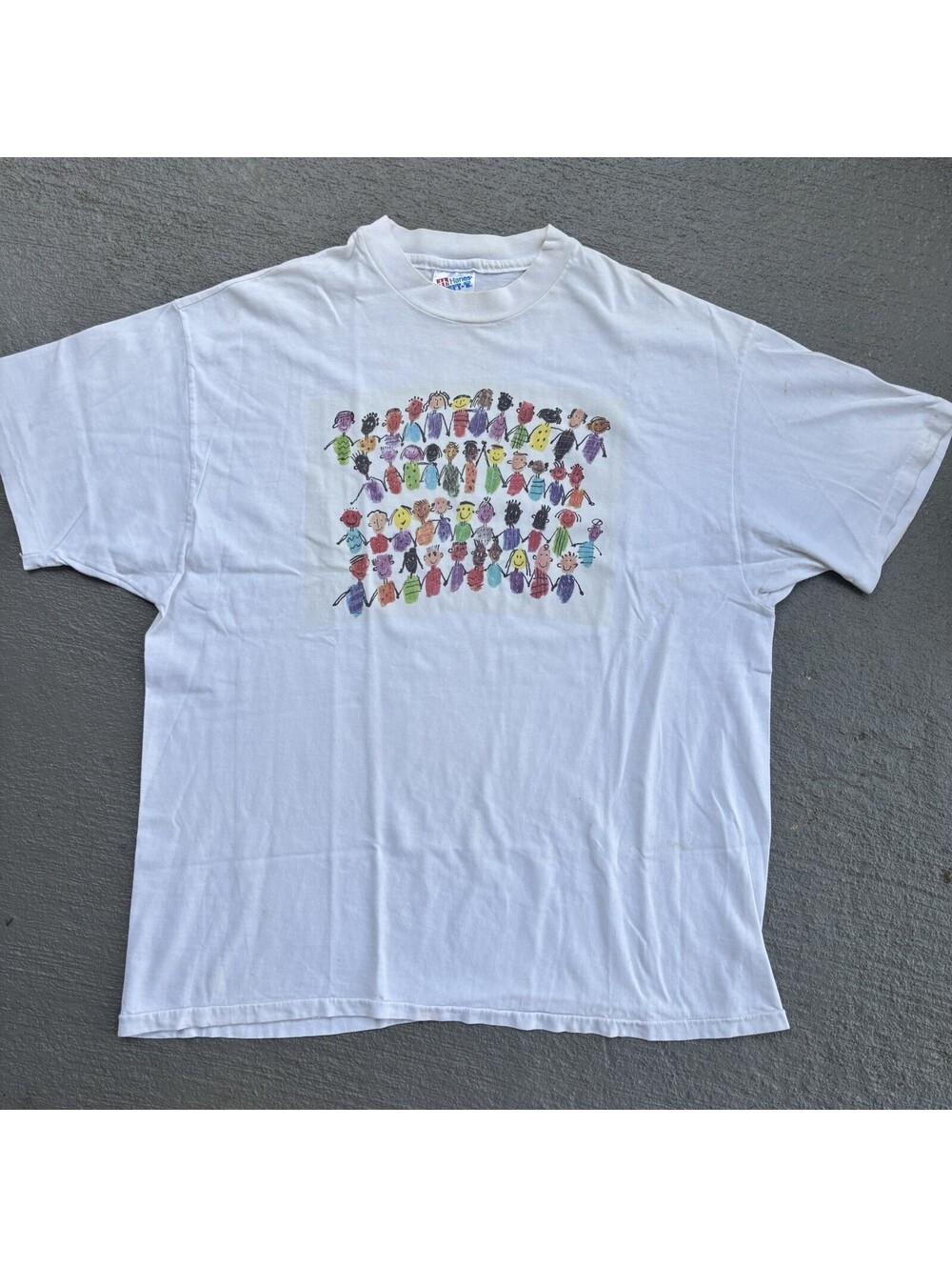 Vintage 90s Children Art Figure Painting Shirt XL